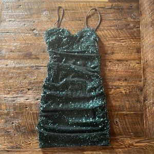 Green Sequined Mini Dress.